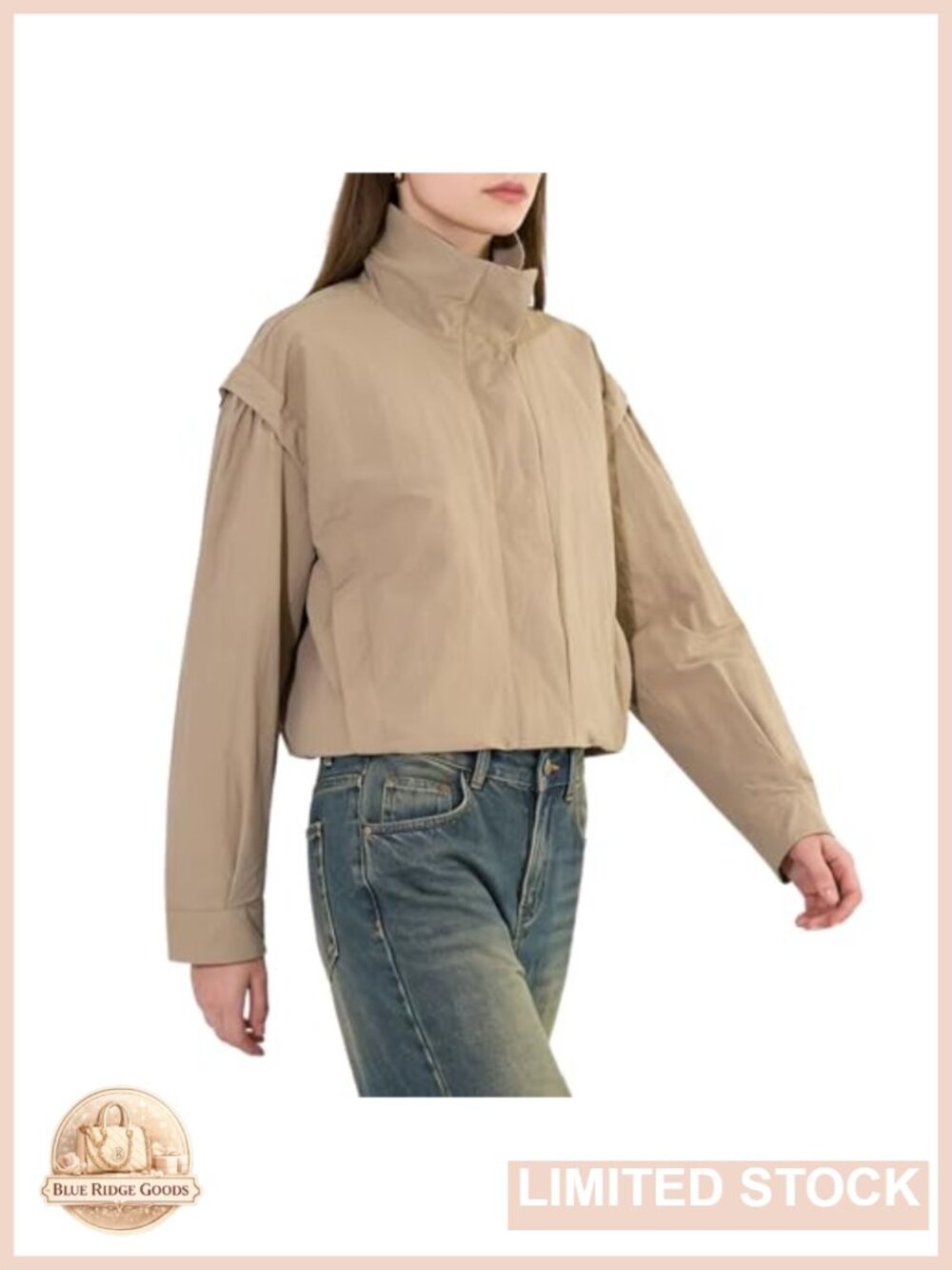 Cropped Bomber Jacket Long Sleeve High Neck Lightweight Zip Up Coat